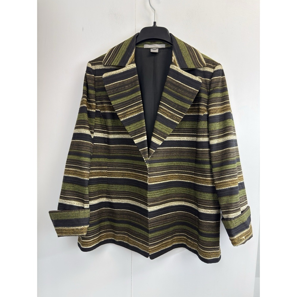 Ellen Tracy Jacquard Silk Blend Open Front Blazer Women's‎ Size 14 Multi Striped
